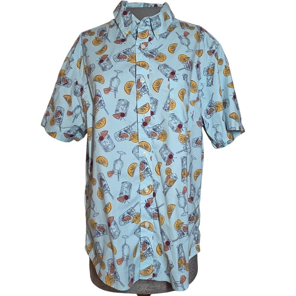 Cocktail Print Short Sleeve Button Up Shirt Size Large